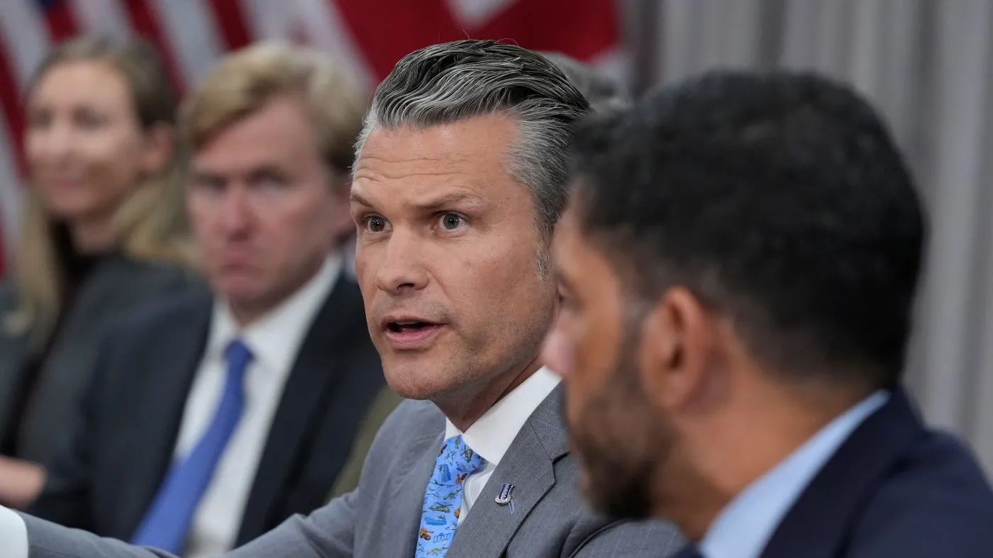 Secretary of Defense Pete Hegseth meets with Britain’s Defense Secretary Wes Streeting at the Pentagon, Oct 15, 2026, in Washington.