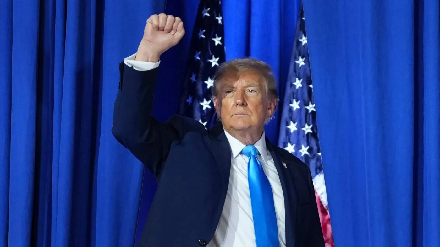 President Trump gestures as he departs a campaign rally at Truist Arena at Northern Kentucky University, on Oct. 17, 2026, in Highland Heights, Ky.