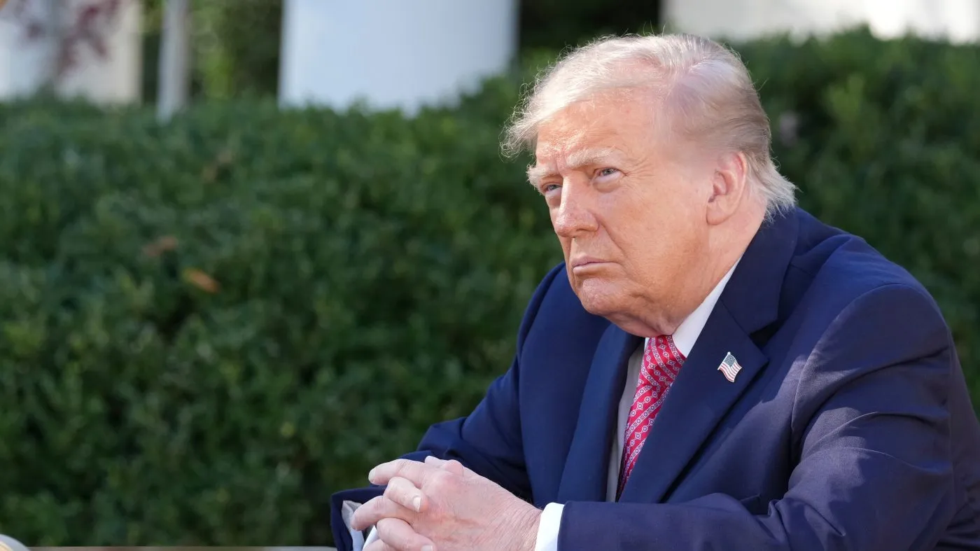 President Donald Trump listens as first lady Melania Trump speaks during an event about women’s health, in the Rose Garden of the White House, Monday, Oct. 19, 2026, in Washington. (AP Photo/Alex Brandon)