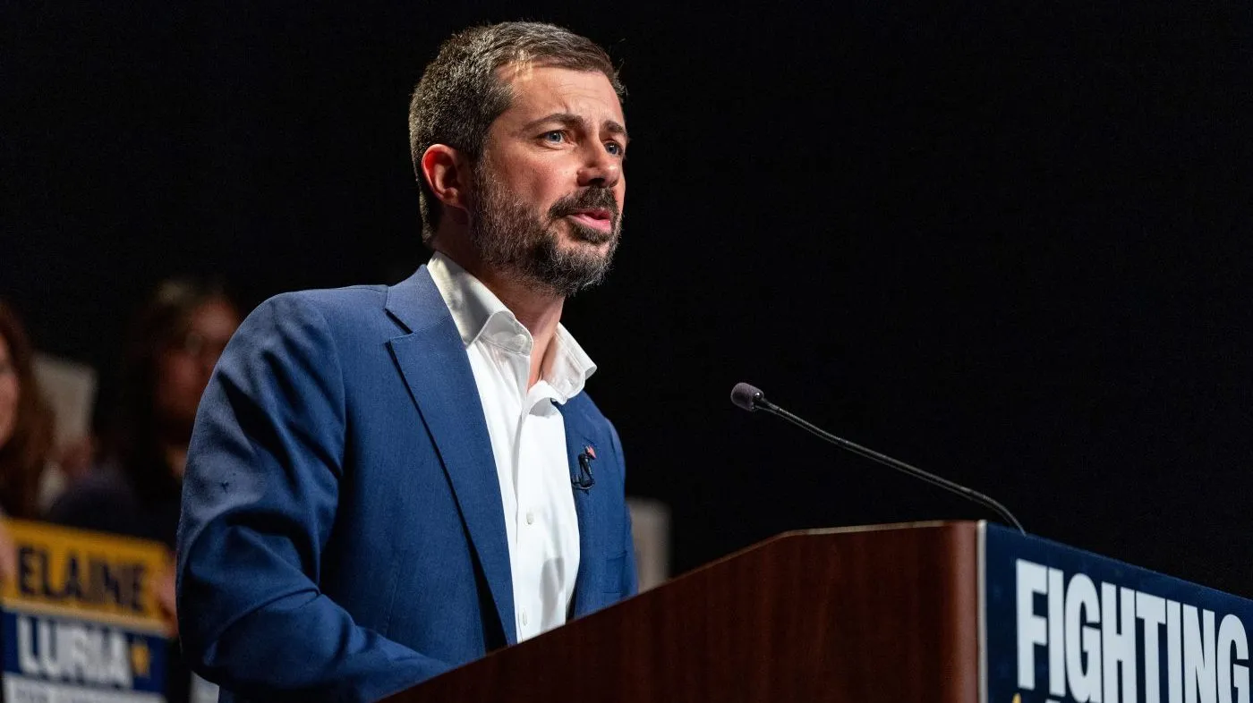 Former Transportation Secretary Pete Buttigieg speaks during a campaign rally, Oct. 19, 2026, in Henrico, Va.