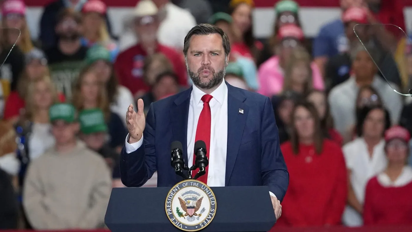 Vice President Vance speaks during a campaign rally at the D&N Event Center in North Platte, Neb., on Oct. 22, 2026.
