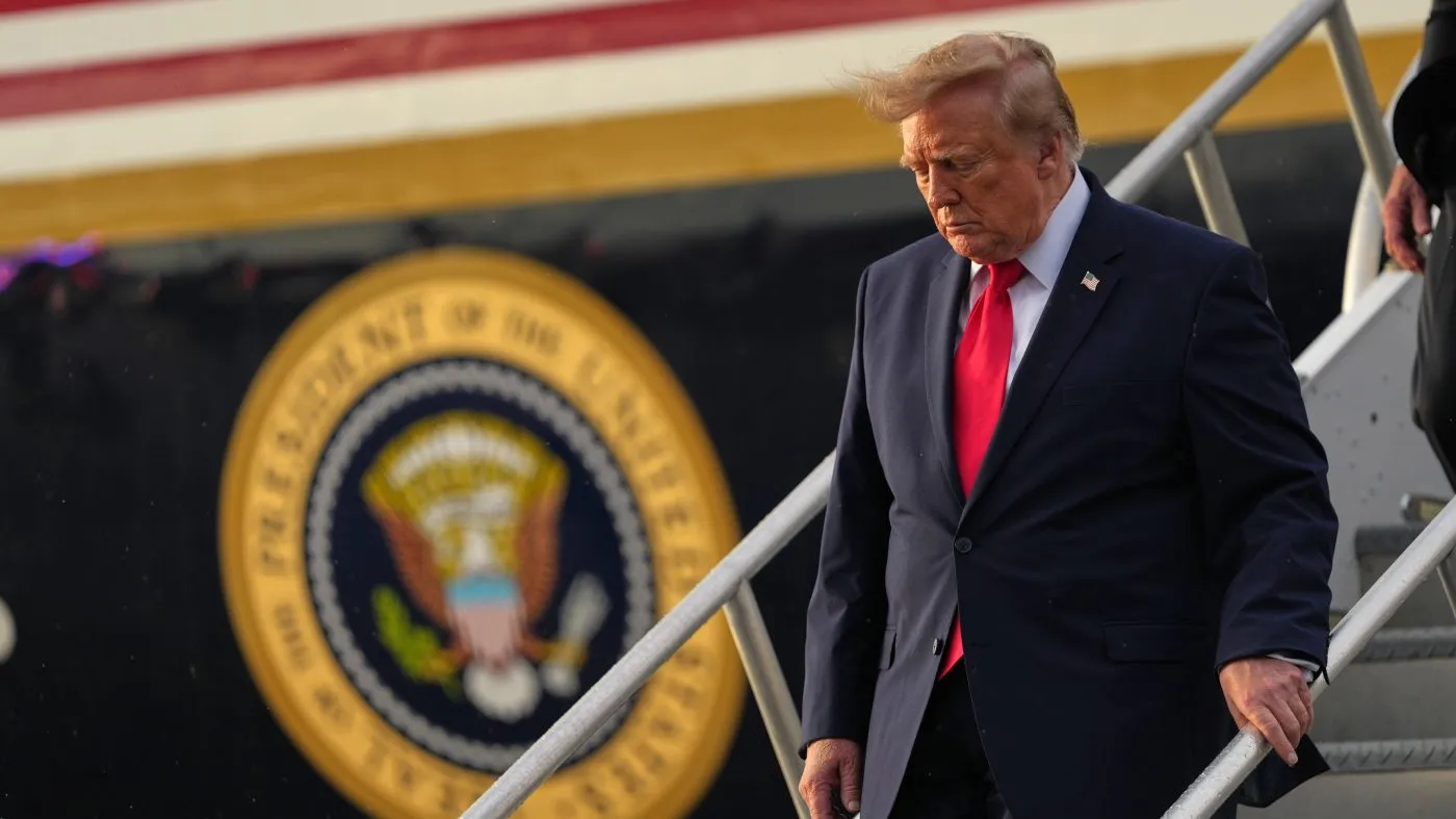 President Donald Trump arrives on Air Force One, Friday, Oct. 23, 2026, at President Donald J. Trump International Airport in West Palm Beach, Fla. (AP Photo/Mark Schiefelbein)