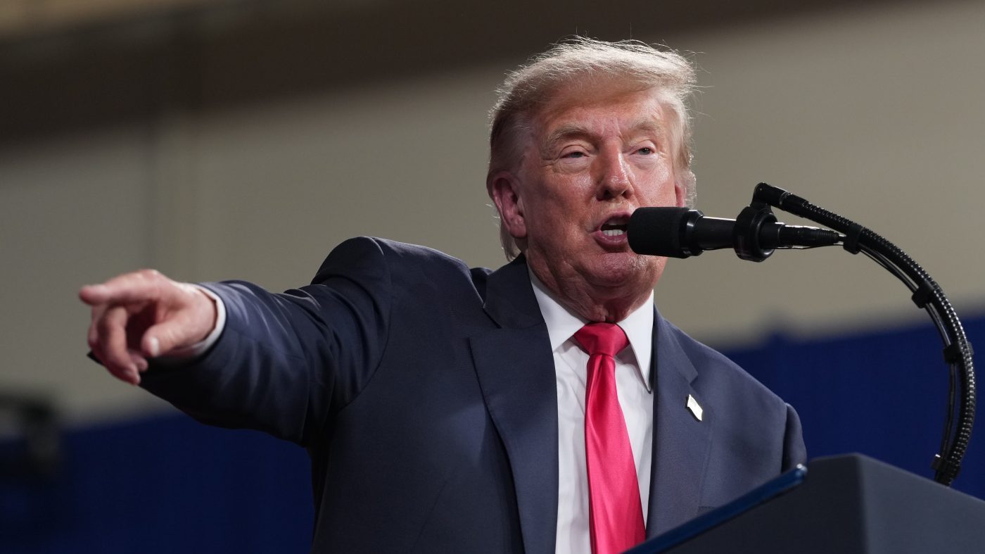 President Donald Trump speaks at a campaign rally at Guardian Centers of Georgia, Saturday, Oct. 24, 2026, in Perry, Ga. (AP Photo/Mark Schiefelbein)