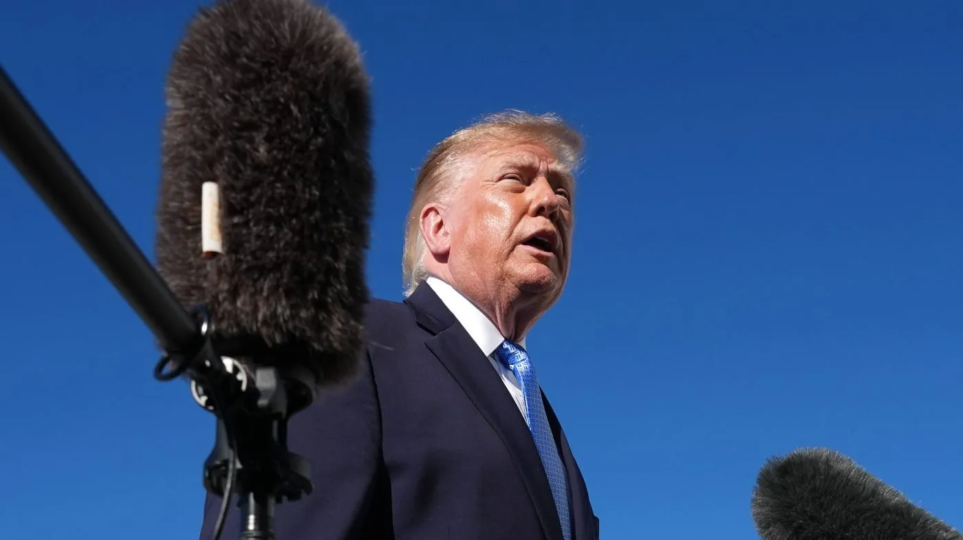 President Trump talks to reporters before boarding Air Force One, at Joint Base Andrews, Md., Oct. 26, 2026, en route to a campaign rally in Mississippi.