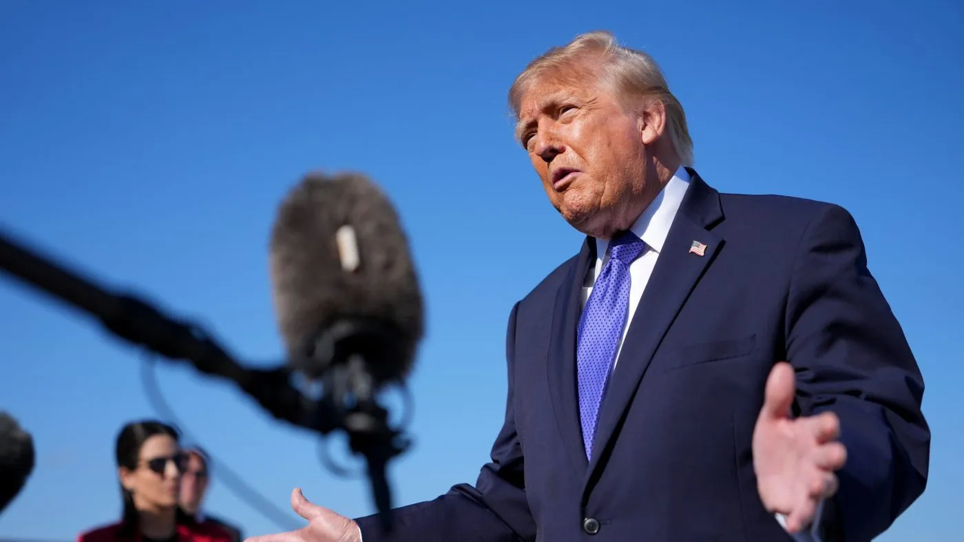 President Trump speaks with reporters before boarding Air Force One, Oct. 29, 2026, at Joint Base Andrews, Md.