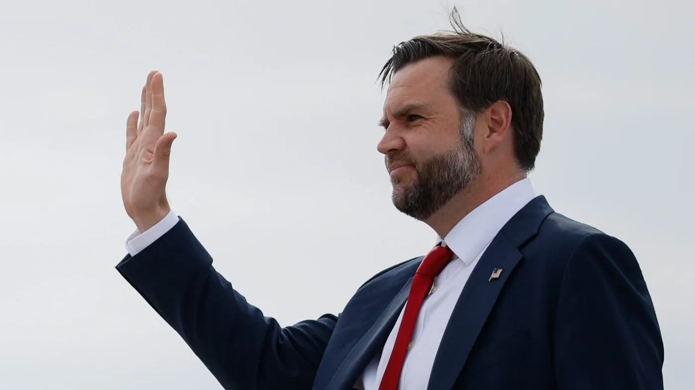 Vice President Vance waves as he arrives at Naval Air Station Joint Reserve Base Fort Worth, near Fort Worth, Texas, Oct. 29, 2026.