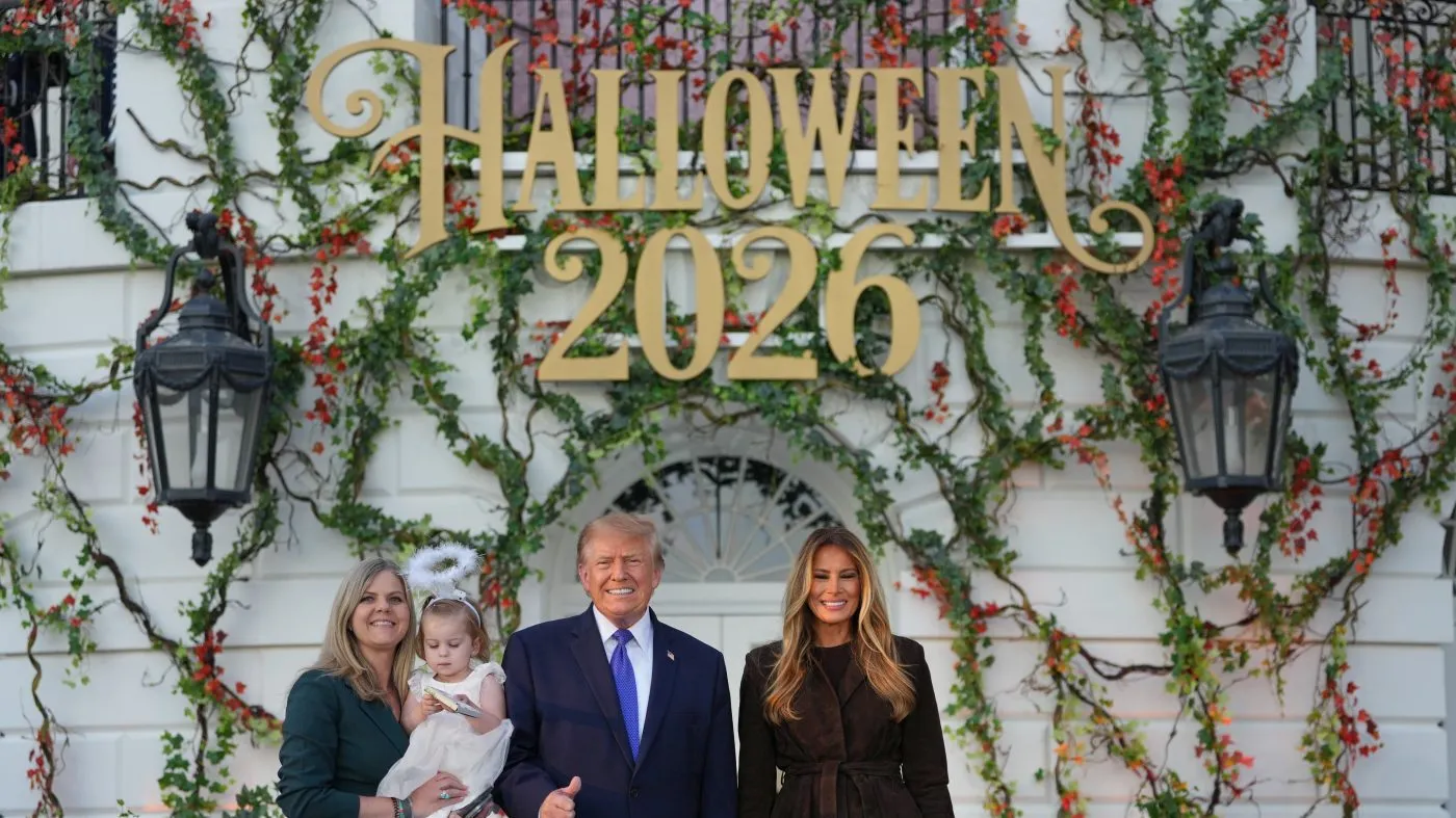 President Trump and first lady Melania Trump attend a Halloween event on the South Lawn of the White House, Oct. 29, 2026, in Washington.
