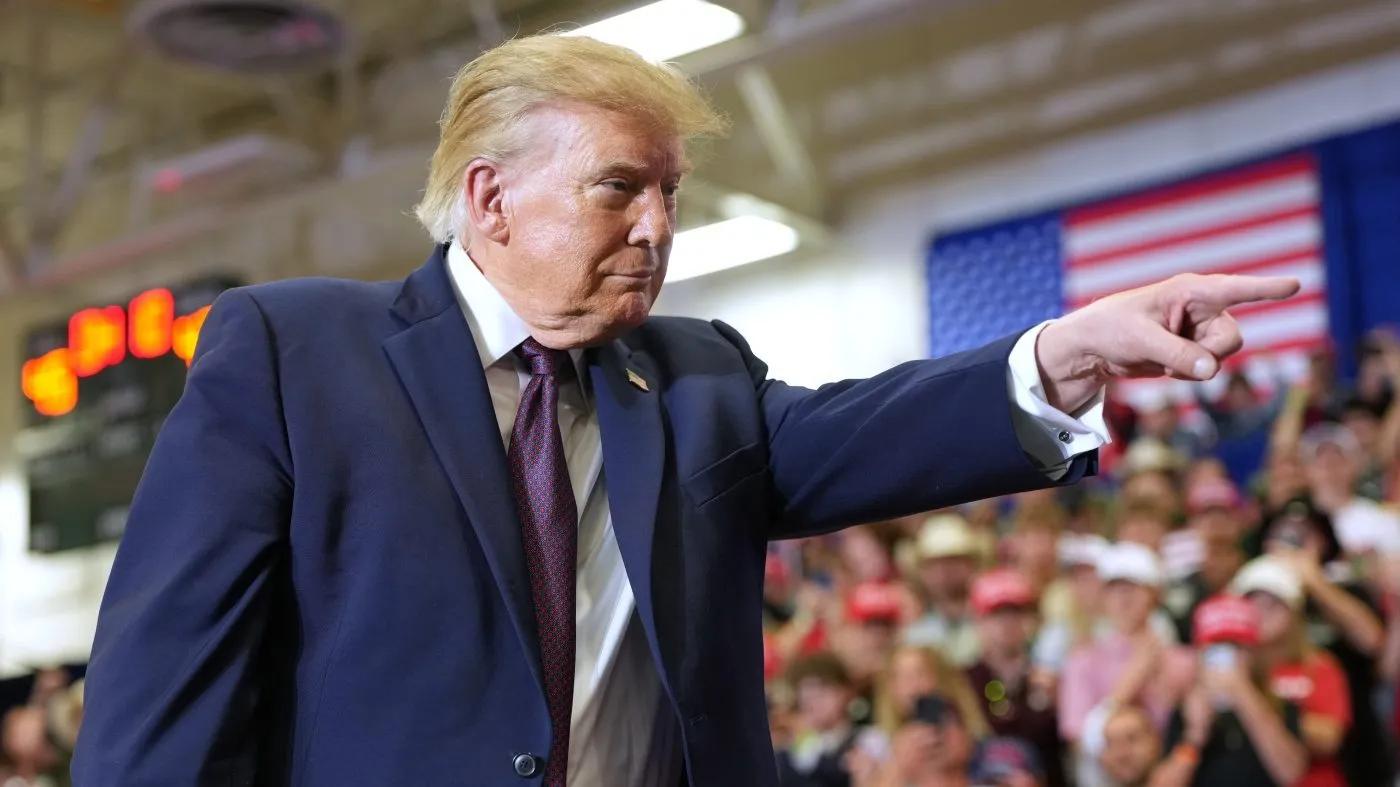 President Donald Trump gestures after speaking at a campaign rally at the Shoemaker Center at Ohio University Chillicothe in Chillicothe, Ohio, Wednesday, Oct. 28, 2026. (AP Photo/Mark Schiefelbein)