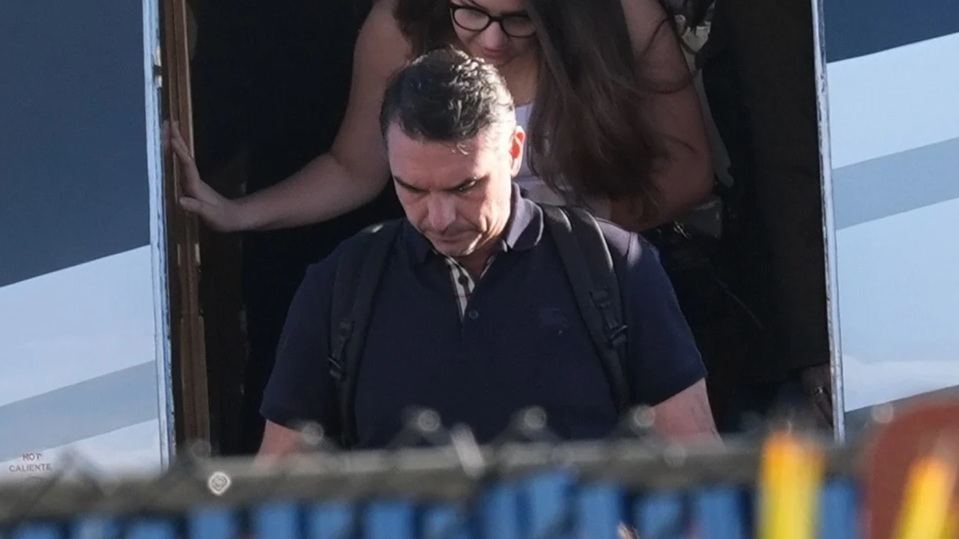 Flávio Bolsonaro arrives at Miami-Opa Locka Executive Airport on Oct. 28, 2026, in Opa-locka, Fla.