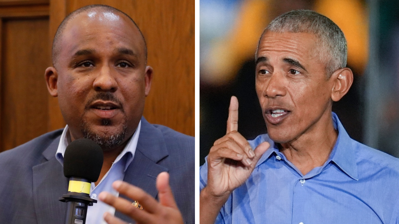 Mississippi Senate candidate Scott Colom (D) and former President Obama.