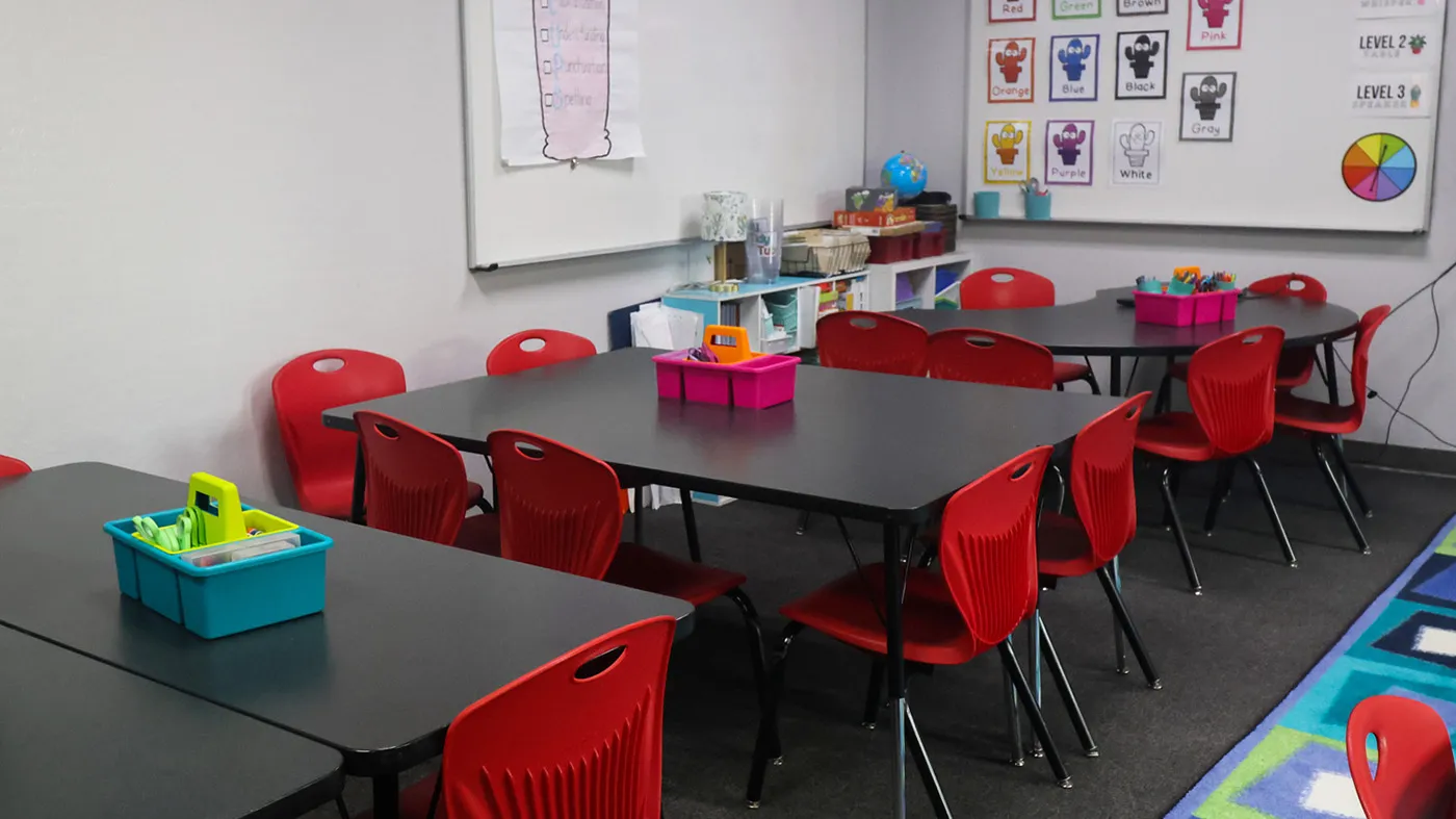 An elementary classroom is stocked with school supplies at BASIS Flagstaff on Thursday, Aug. 6, 2026, in Flagstaff, Ariz.