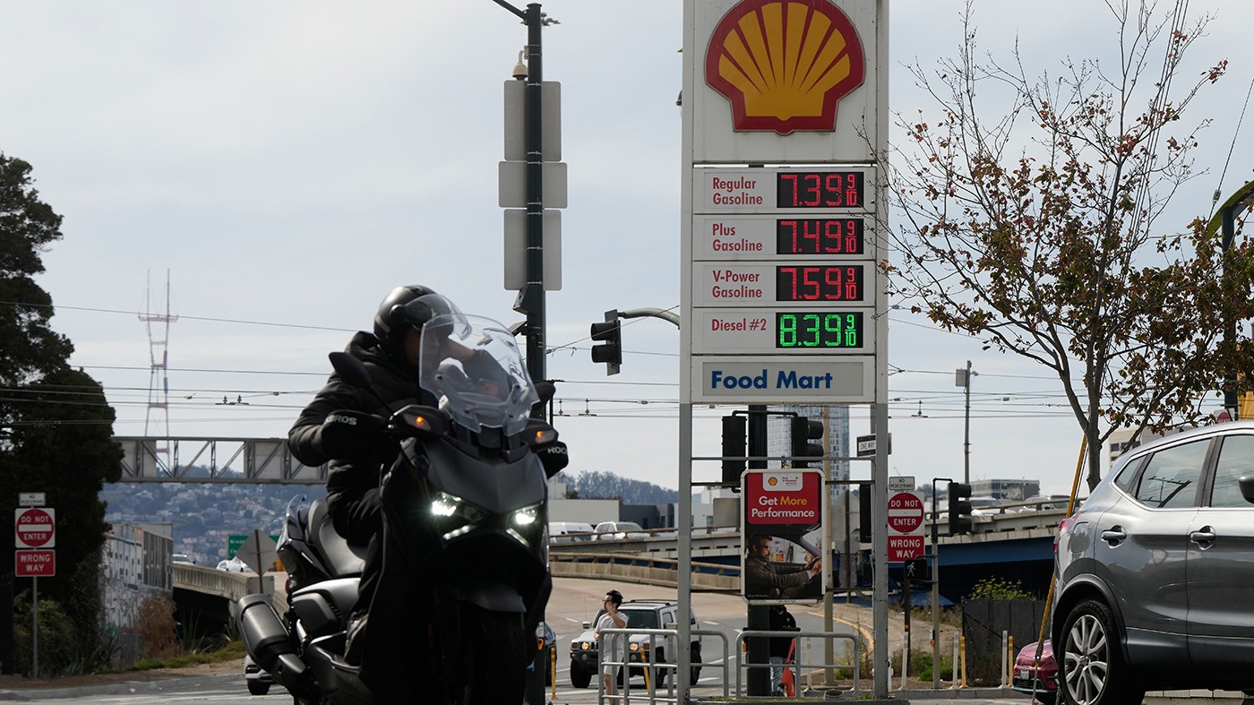 Fuel prices for gasoline and diesel are displayed at a gas station on Oct. 20, 2026, in San Francisco.