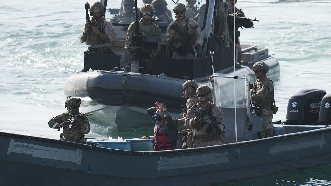 Troops take part in a U.S.-sponsored multinational military exercise in Panama City, Aug. 13, 2026.