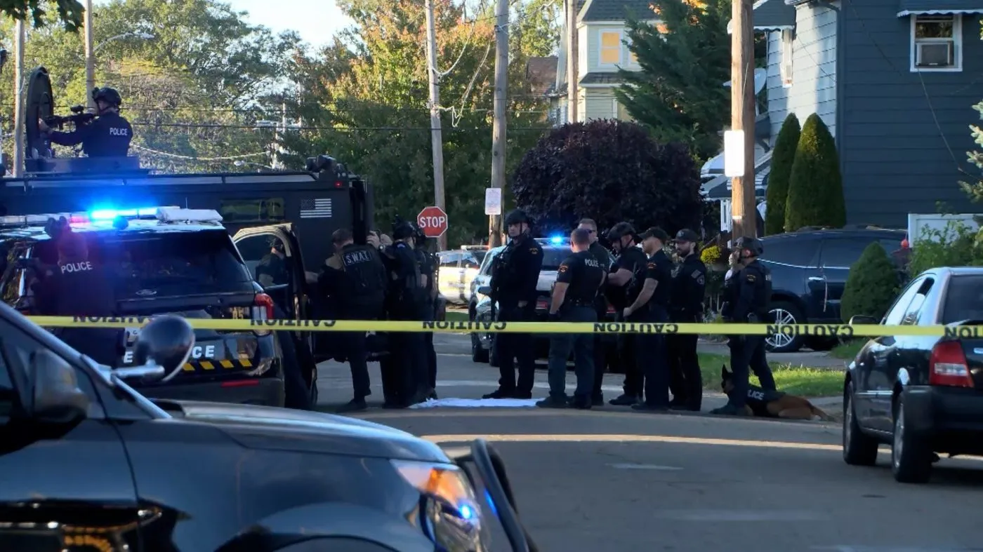 Police investigate the scene of a mass shooting on Oct. 10, 2026, which occurred in Erie, Pennsylvania the day prior.