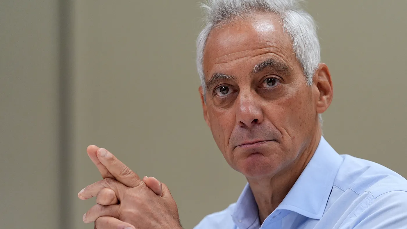 Potential 2028 Democratic presidential candidate Rahm Emanuel listens during a campaign event for David Jolly, Democratic candidate for Florida governor, Oct. 5, 2026, in Wynmoor Village, a 55-plus community in Coconut Creek, Fla.