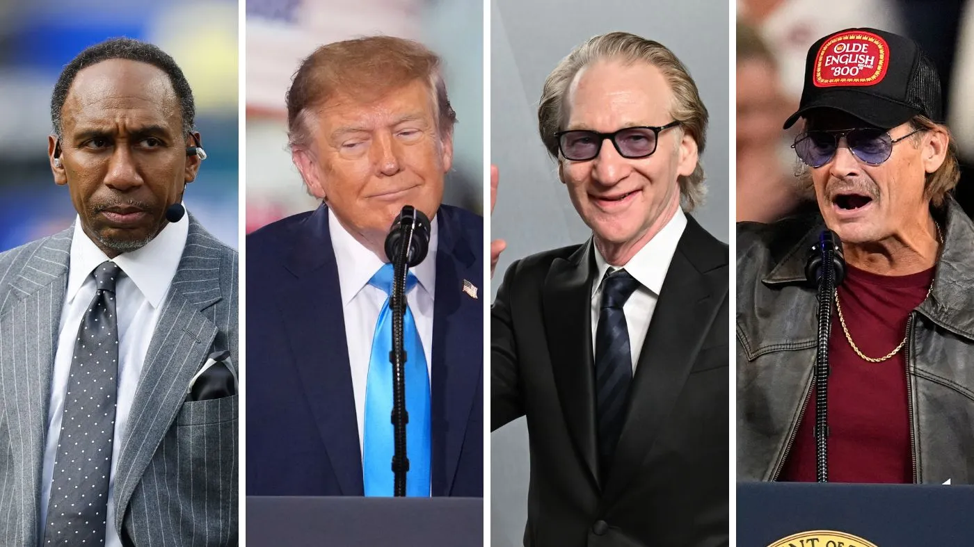 (Left to right) Stephen A. Smith, Donald Trump, Bill Maher and Kid Rock