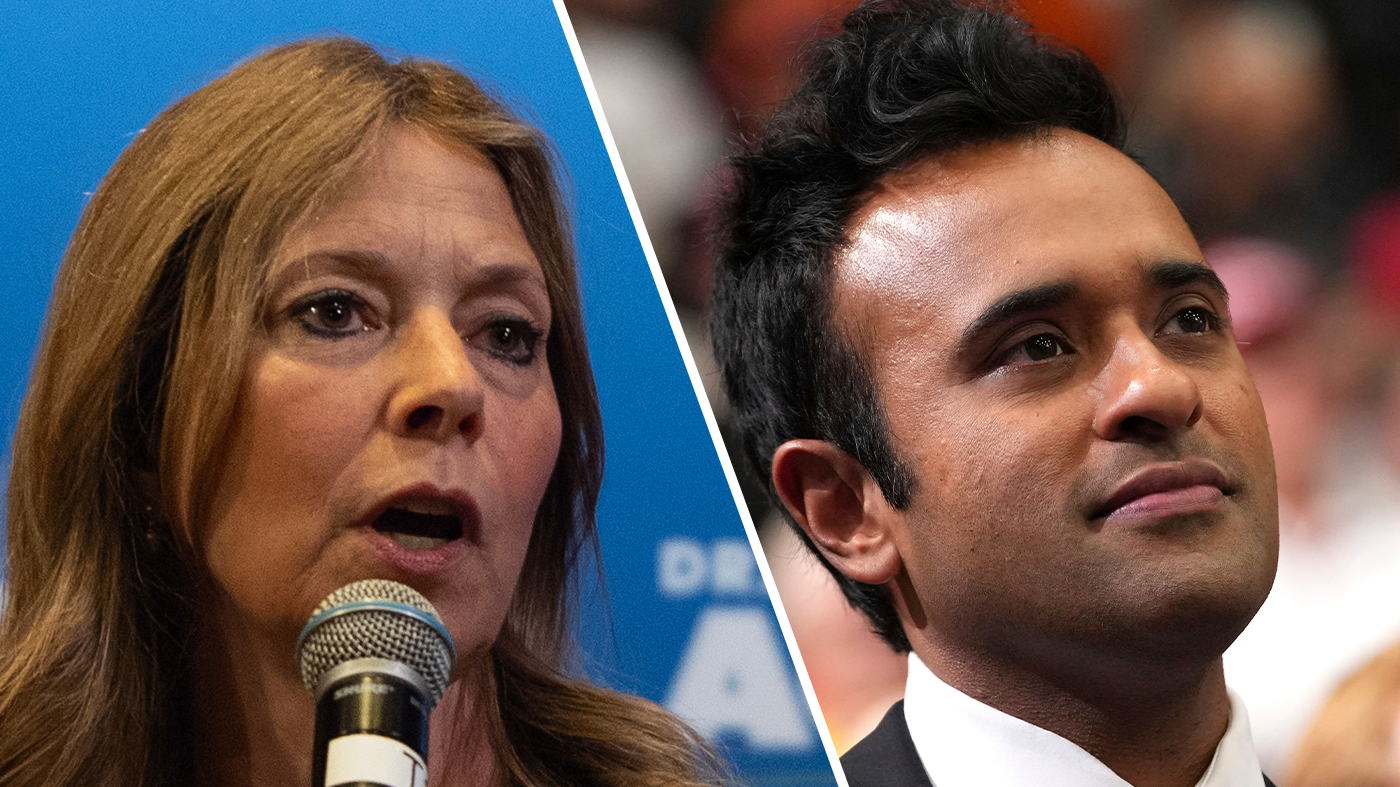 Democratic gubernatorial candidate Dr. Amy Acton and Ohio Republican gubernatorial candidate Vivek Ramaswamy (Carolyn Caster and Mark Scheifelbein, Associated Press)