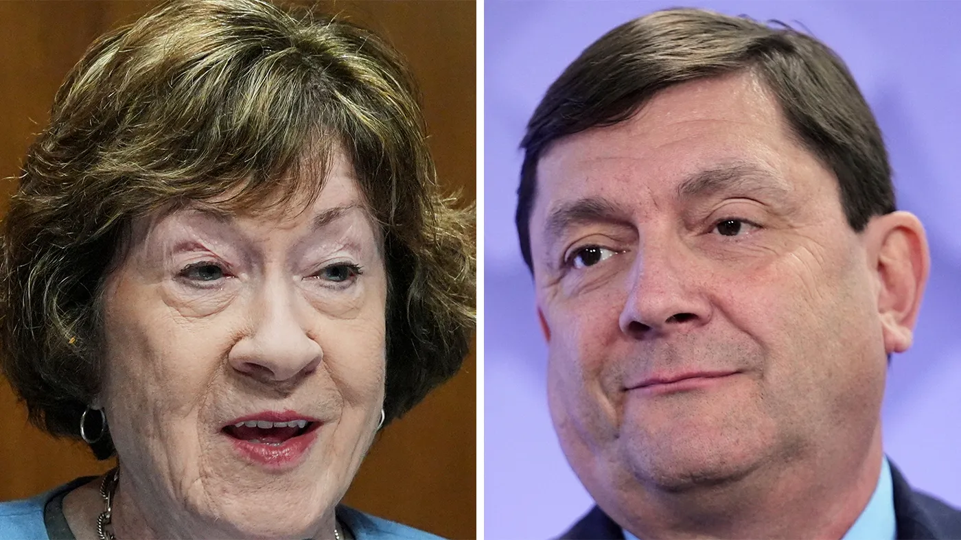 Sen. Susan Collins (R-Maine) and her challenger for the Maine’s U.S. Senate seat, Democratic candidate Troy Jackson (Mariam Zuhaib and Robert F. Bukaty, Associated Press)
