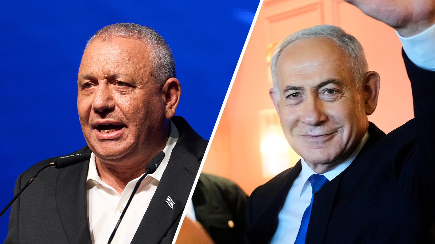 Gadi Eisenkot, leader of the Yashar (“Straight”) party and Israeli Prime Minister Benjamin Netanyahu, leader of the Likud party (David Goldman and Ohad Zwigenberg, Associated Press)