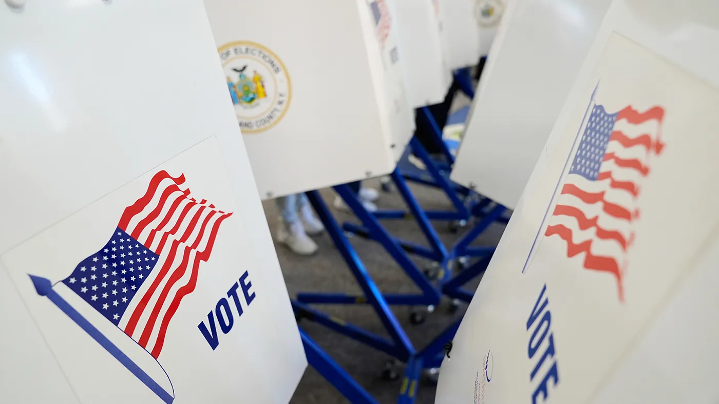Voters use privacy booths to fill out their ballots at an early voting site in Haverstraw, N.Y., Oct. 26, 2026. (Seth Wenig, Associated Press)