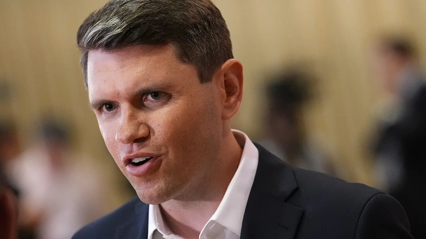 Democratic U.S. Senate candidate Texas state Rep. James Talarico speaks at a food drive at the Frederick Douglass Human Services and Justice Center, Sept. 9, 2026, in Dallas. (Julia Demaree Nikhinson, Associated Press)