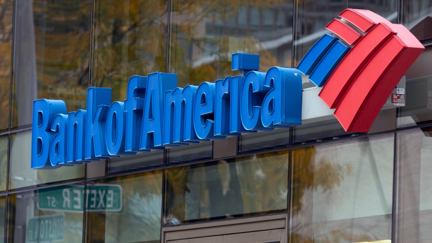 FILE – The Bank of America logo is seen on a branch office, Oct. 14, 2022, in Boston. (AP Photo/Michael Dwyer, File)