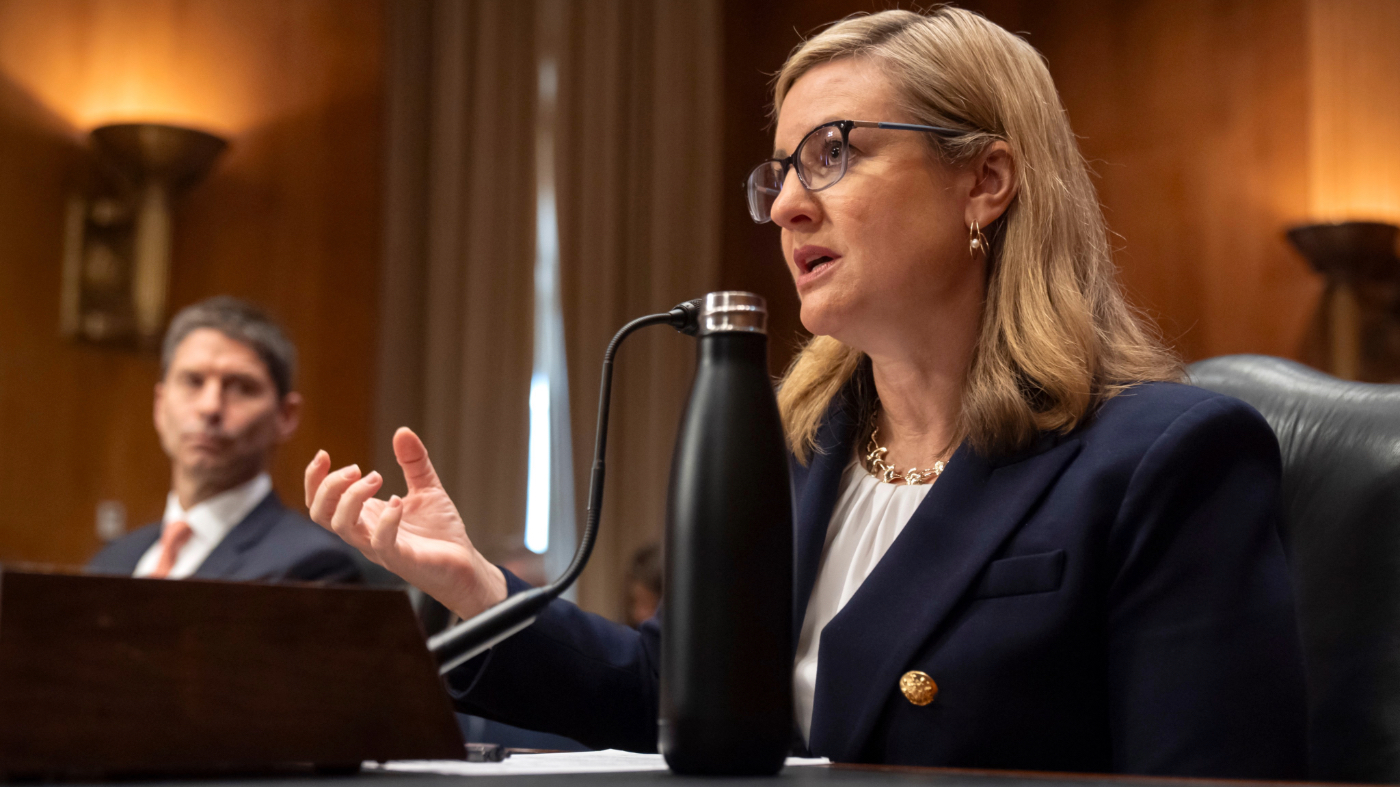 Phoenix Mayor Kate Gallego speaks during a hearing of the Senate Committee on Environment and Public Works on Capitol Hill, Wednesday, July 16, 2025, in Washington. (AP Photo/Mark Schiefelbein)