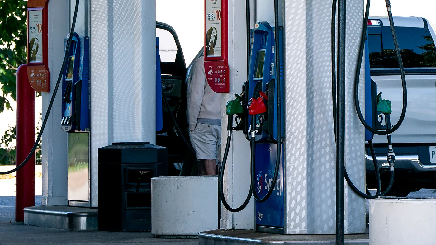 Gas pumps are seen at a Exxon in Jessup, Md., on Tuesday, October 6, 2026.