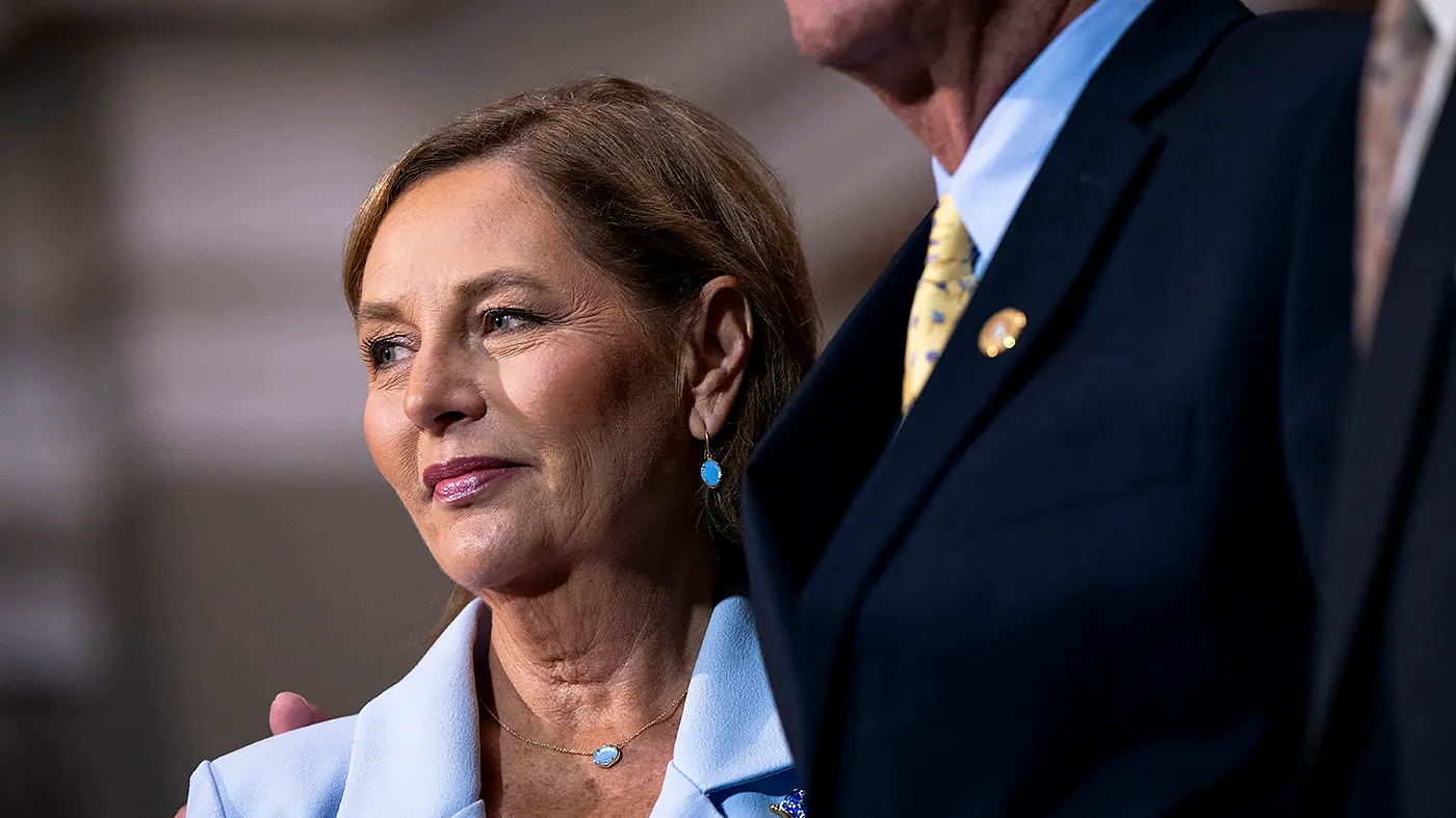 Sen. Darline Graham (R-S.C.) participates in a ceremonial swearing in with her husband Larry and Sen. Chuck Grassley (R-Iowa) in the Old Senate Chamber at the U.S. Capitol in Washington, D.C., on Tuesday, July 14, 2026. Nordone replaces the late Sen. Lindsey Graham (R-S.C.) who passed away at the age of 71 on July 11 after an aortic dissection due to arteriosclerotic cardiovascular disease