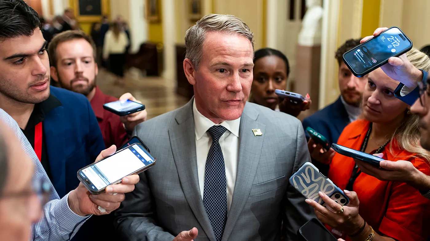 Rep. Jon Husted (R-Ohio) addresses reporters after the weekly Senate Republican policy luncheon on Tuesday, September 29, 2026.