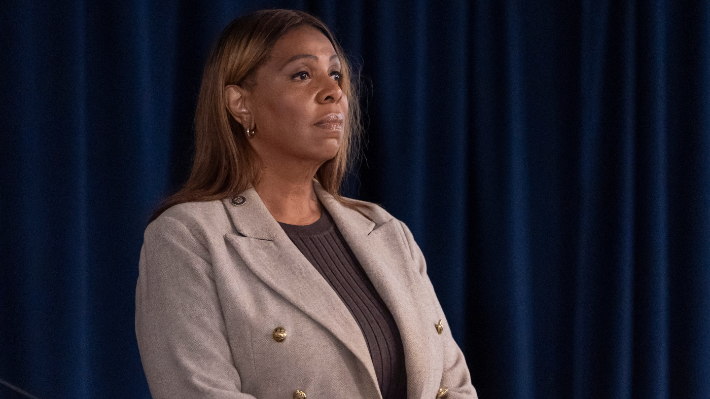 New York Attorney General Letitia James attends a news conference with New York Governor Kathy Hochul, Friday, Oct. 2, 2026, in New York.