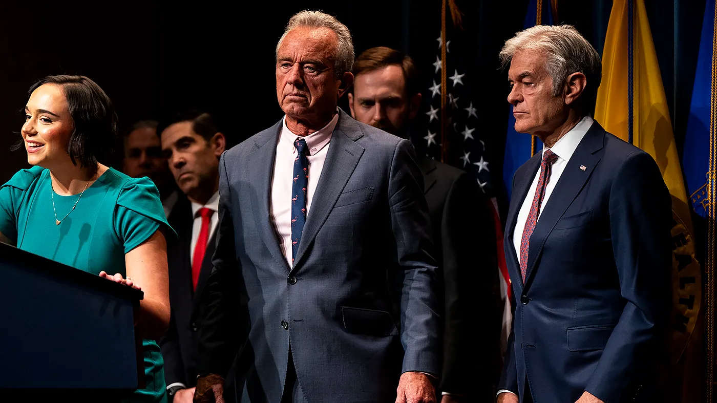 Health and Human Services Secretary Robert F. Kennedy Jr. and Administrator of the Centers for Medicare and Medicaid Services Mehmet Oz are seen following a press conference to announce ​actions to remove duplicate enrollees in the Affordable Care Act Marketplace, Medicare and Medicaid at the Department of Health and Human Services in Washington, D.C., on Oct. 14, 2026.