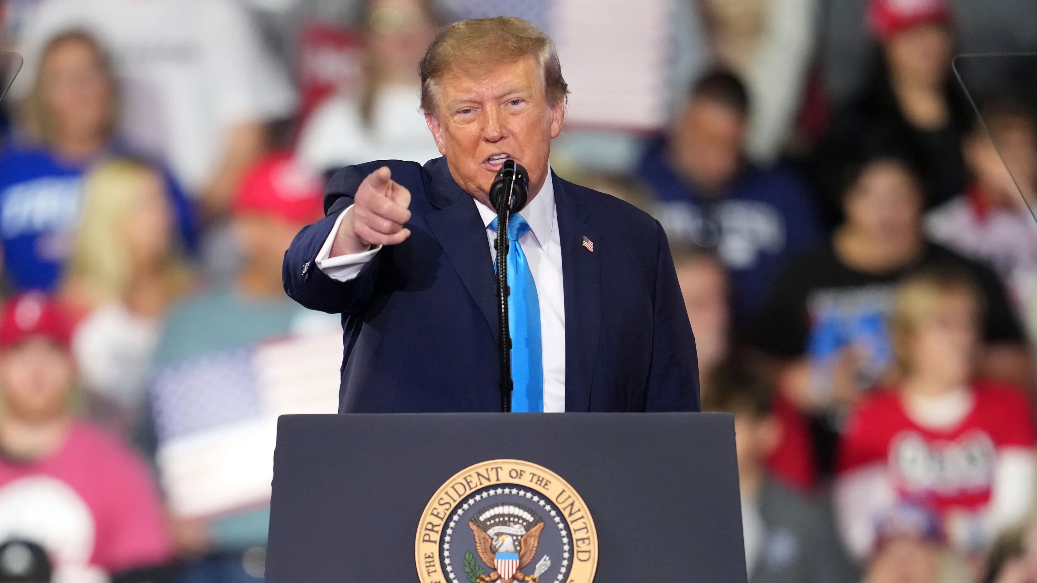 President Trump speaks during a campaign rally at Truist Arena, on Oct. 17, 2026, in Highland Heights, Ky.