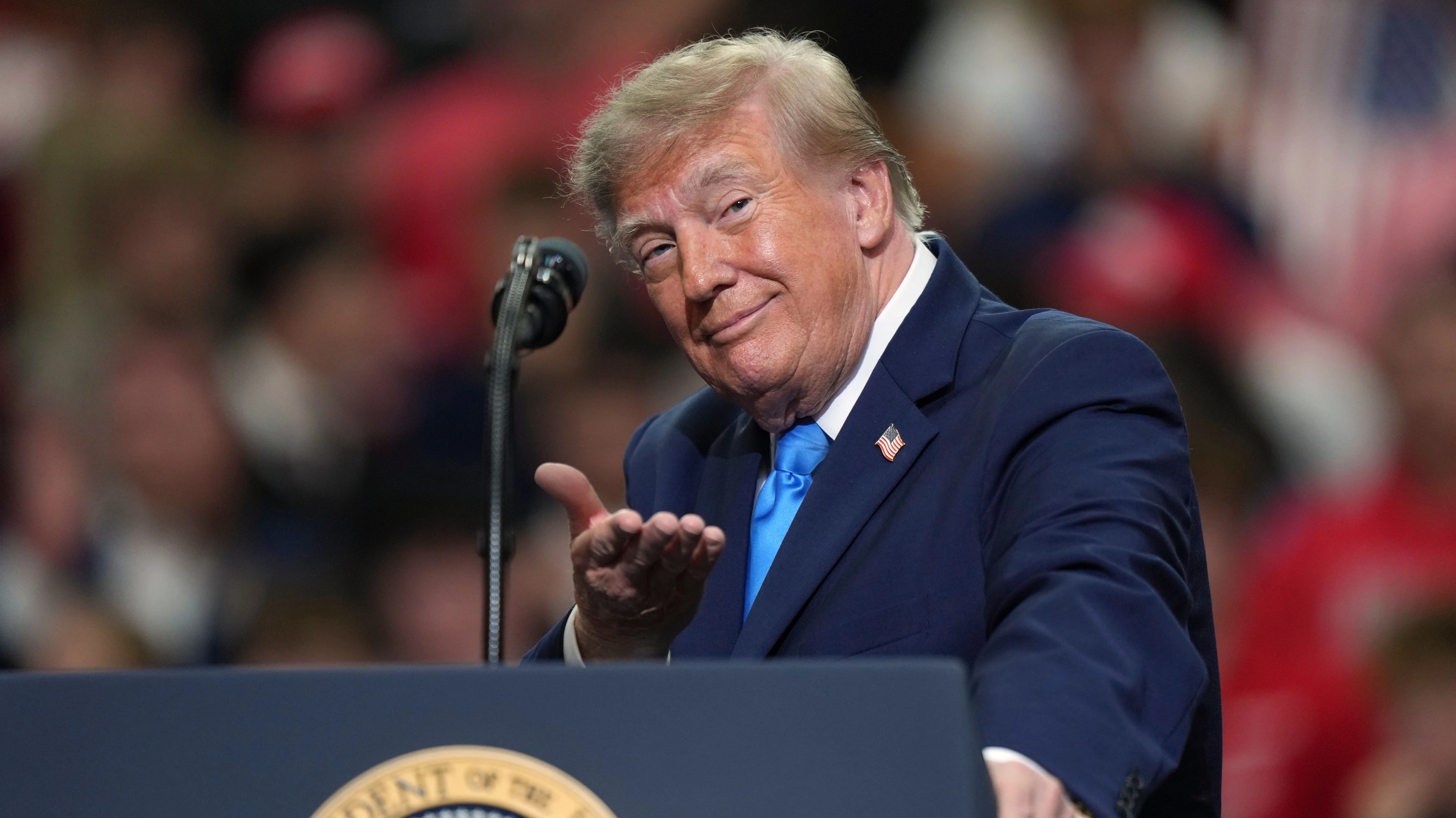 President Trump speaks during a midterm election rally on Oct. 3, 2026, in Vandalia, Ohio.