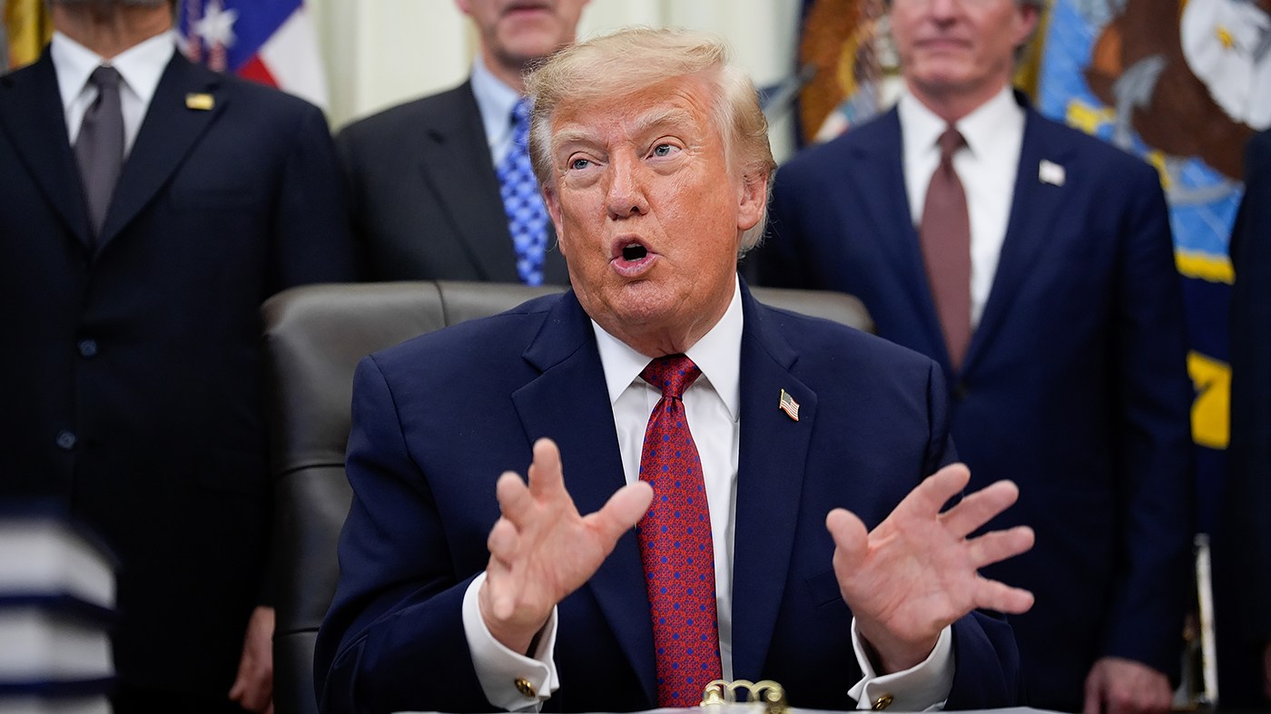 President Trump speaks during an announcement in the Oval Office of the White House in Washington, D.C., on Sept. 30, 2026.