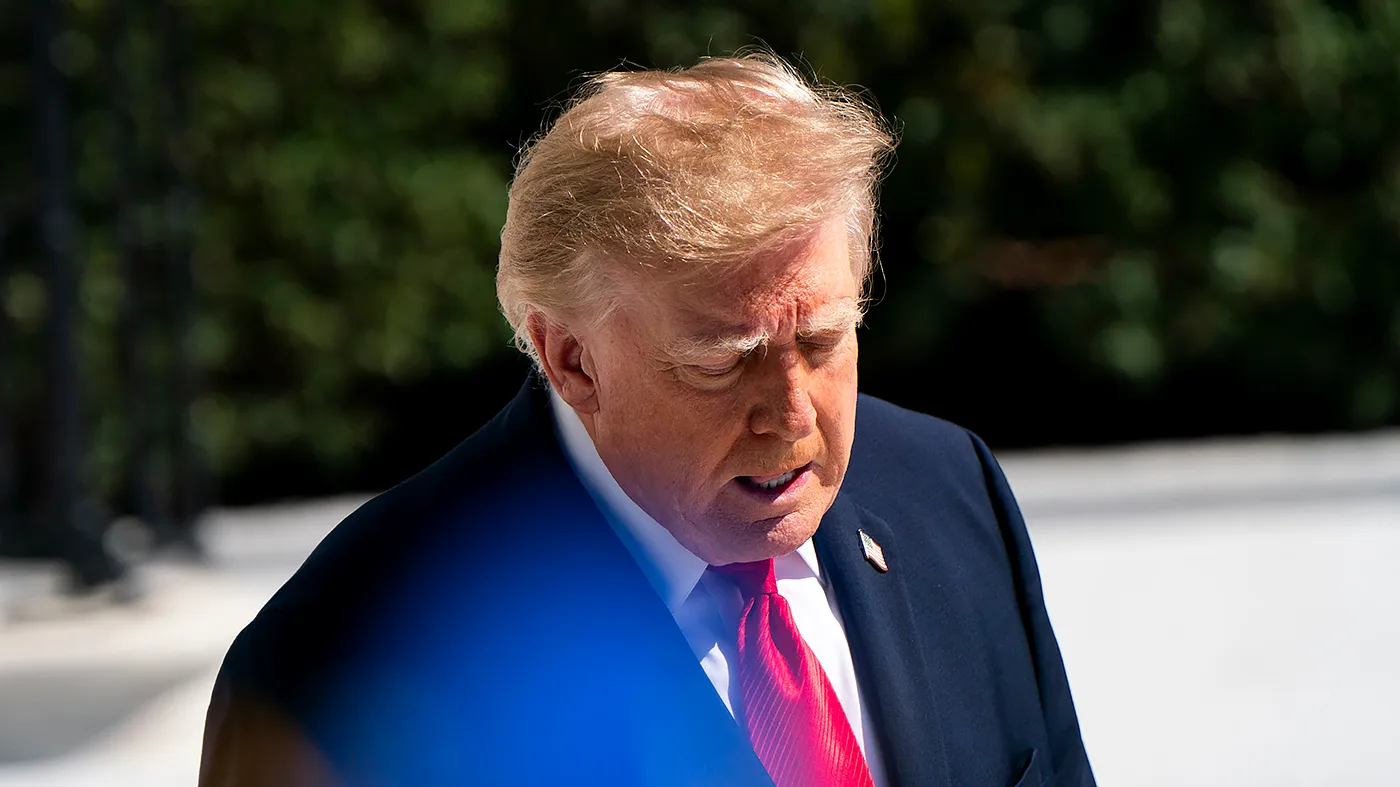 President Trump walks toward reporters before boarding Marine One on the South Lawn of the White House in Washington, D.C., on Thursday, October 1, 2026. Trump is visiting Peterbilt Motors Company in Denton, Texas, and will head to Durant, Okla., for a campaign event in the evening.