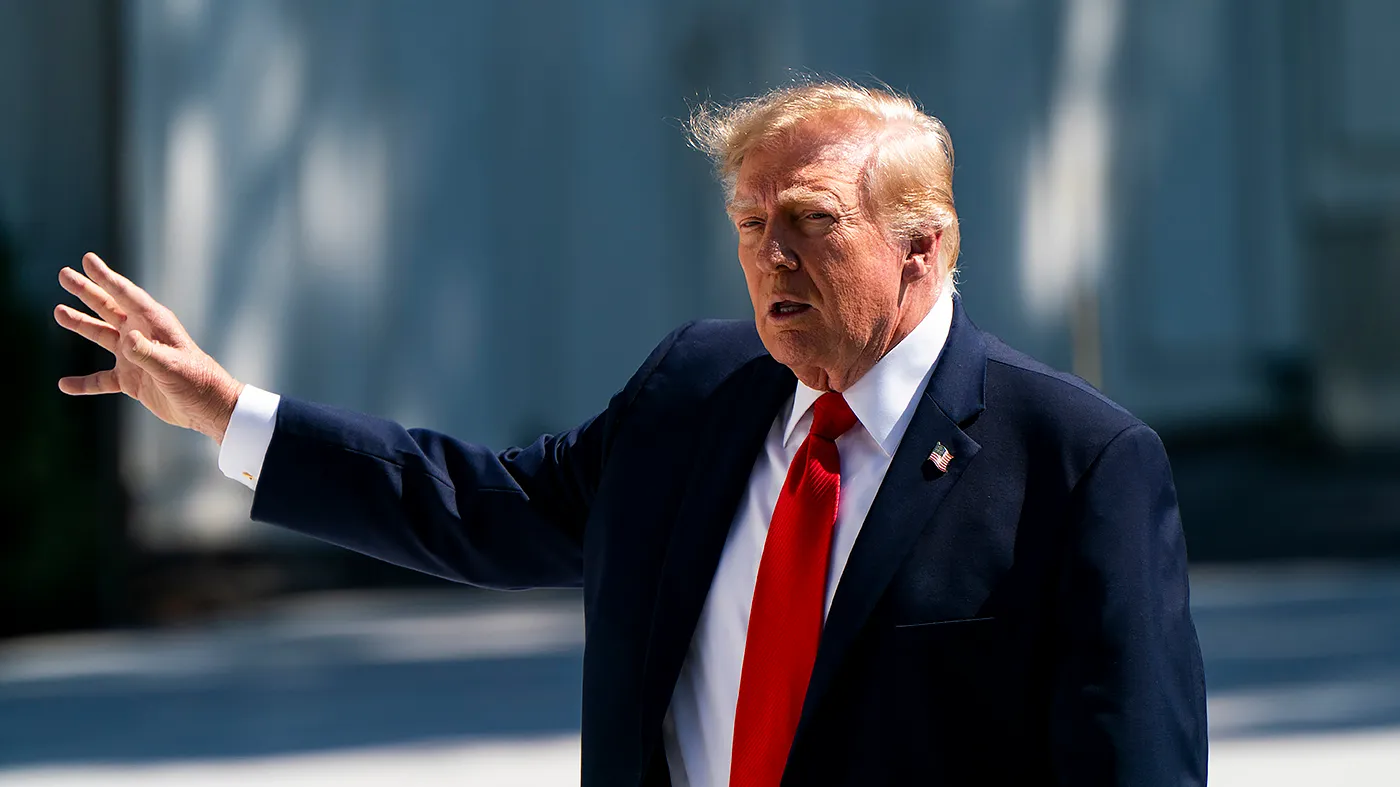 President Trump speaks to reporters before boarding Marine One on the South Lawn of the White House in Washington, D.C., on Oct. 1, 2026.