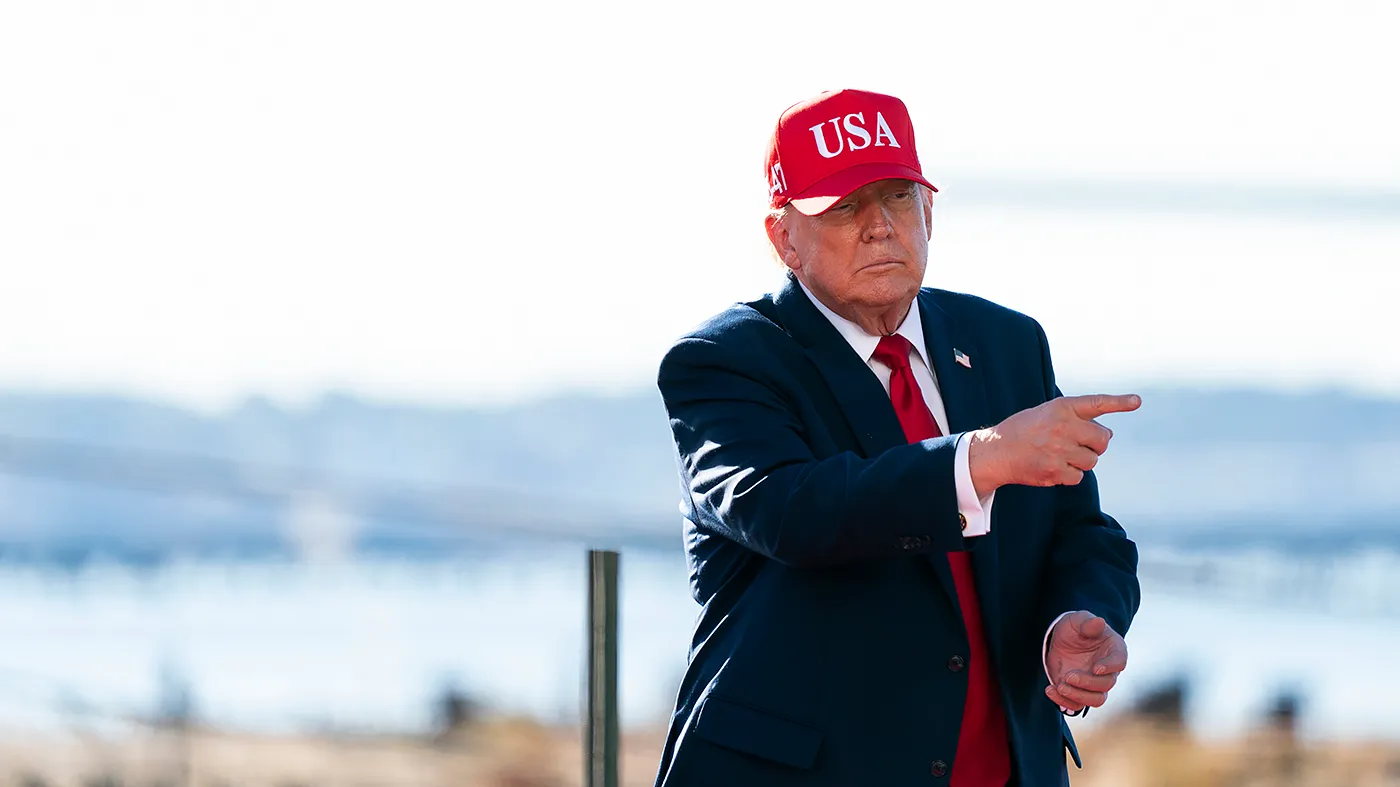 President Trump is seen after giving an address at Anduril Industries in Sparrows Point, Md., on Tuesday, October 9, 2026. Anduril Industries is investing $3.7 billion to construct a new shipbuilding facility named Arsenal 2.