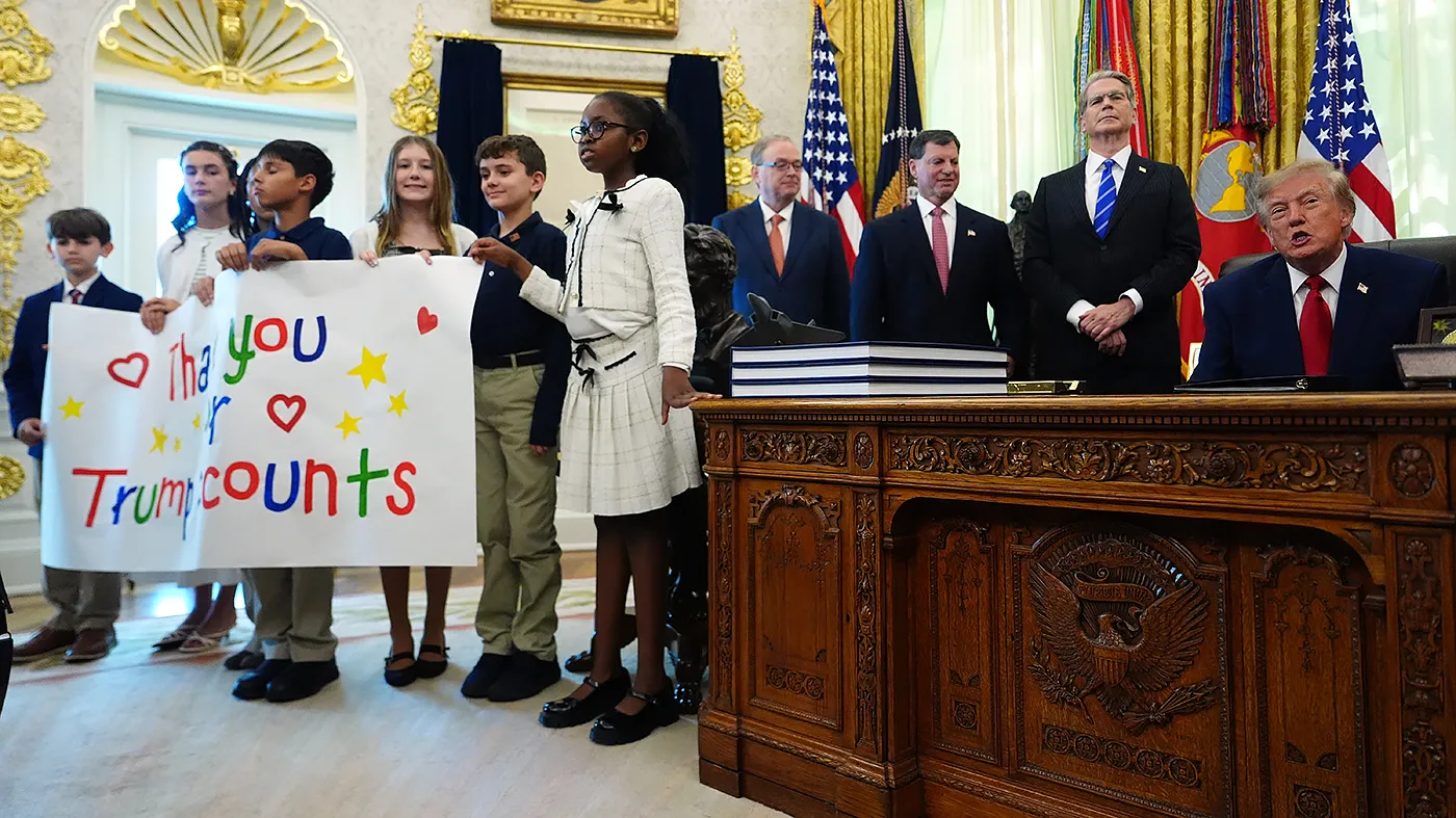 President Trump speaks in the Oval Office of the White House, Wednesday, Oct. 7, 2026, in Washington, D.C.