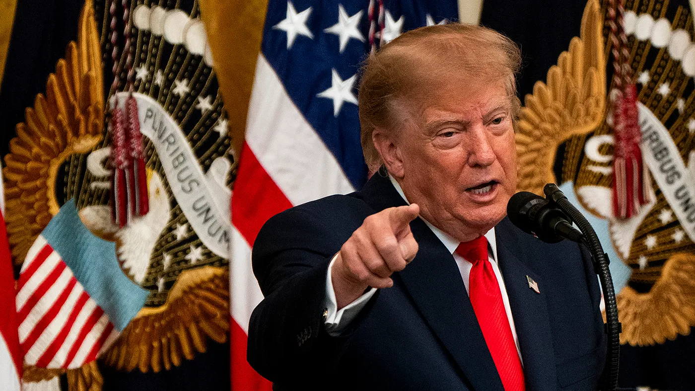 President Trump speaks during an event to celebrate Columbus Day in the East Room of the White House in Washington, D.C., on Oct. 9, 2026.