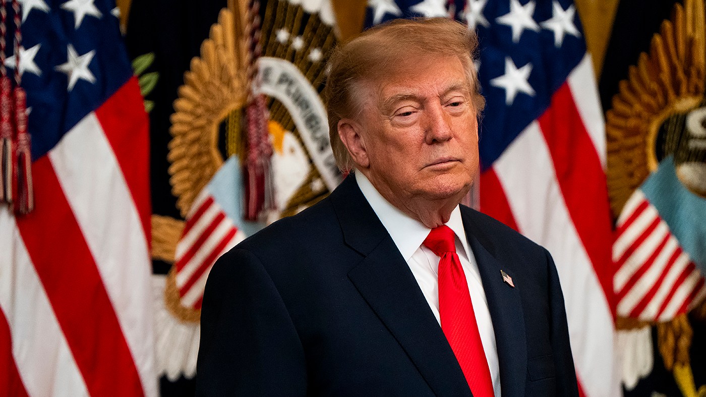 President Trump is seen during an event to celebrate Columbus Day in the East Room of the White House in Washington, D.C., on Oct. 9, 2026.