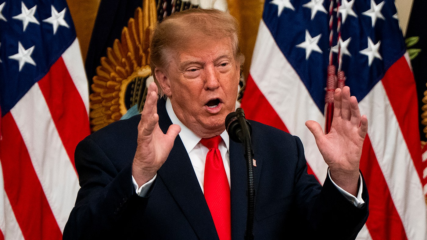 President Trump speaks during an event to celebrate Columbus Day in the East Room of the White House in Washington, D.C., on Oct. 9, 2026.
