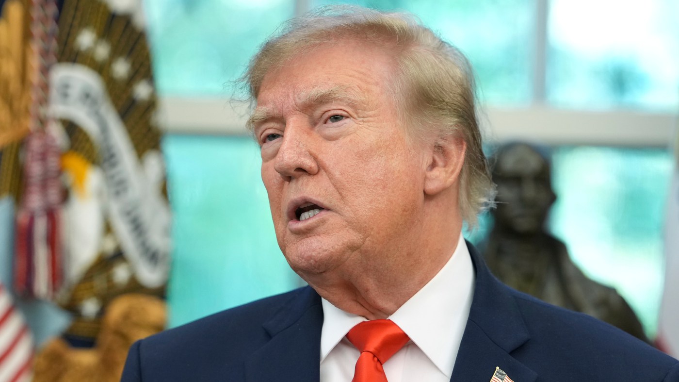 President Trump speaks in the Oval Office of the White House, Oct. 30, 2026, in Washington.