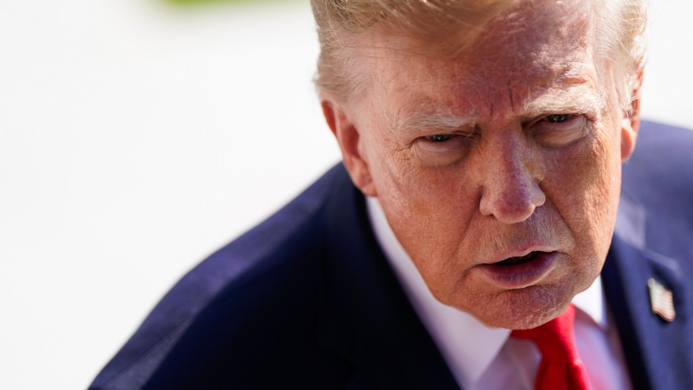 President Trump takes questions from reporters as he departs the White House on his way to Alaska on Tuesday, Oct. 13, 2026. (Greg Nash, The Hill)