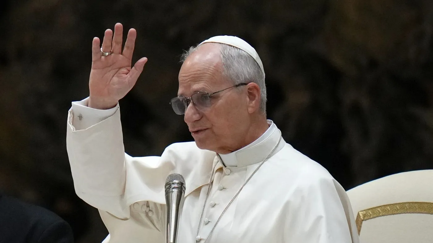 Pope Leo XIV holds his weekly general audience in the Paul VI Hall at the Vatican, Wednesday, Jan. 7, 2026. (AP Photo/Alessandra Tarantino)