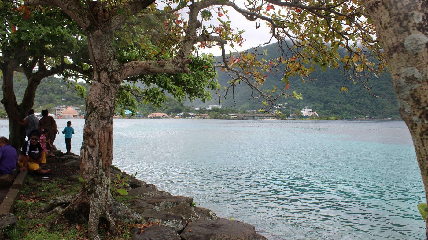 People are seen at Utulei Beach Park in Pago Pago, American Samoa on March 4, 2020.