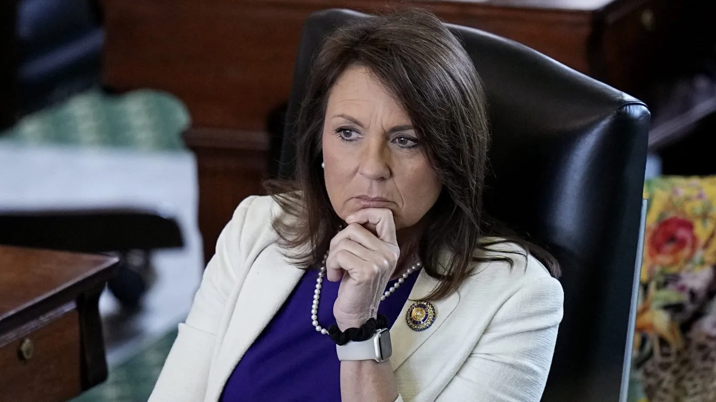 Texas state Sen. Angela Paxton, R-McKinney, wife of impeached state Attorney General Ken Paxton, sits in the Senate Chamber at the Texas Capitol in Austin, Texas, Monday, May 29, 2023. The historic impeachment of Paxton is plunging Republicans into a bruising fight over whether to banish one of their own in America’s biggest red state. (AP Photo/Eric Gay)