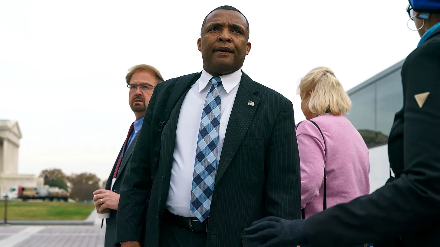 Rep. Don Davis (D-N.C.) participates in a photo-op for newly elected House members for the 118th session of Congress outside the Capitol in Washington, D.C., on Nov. 15, 2022.