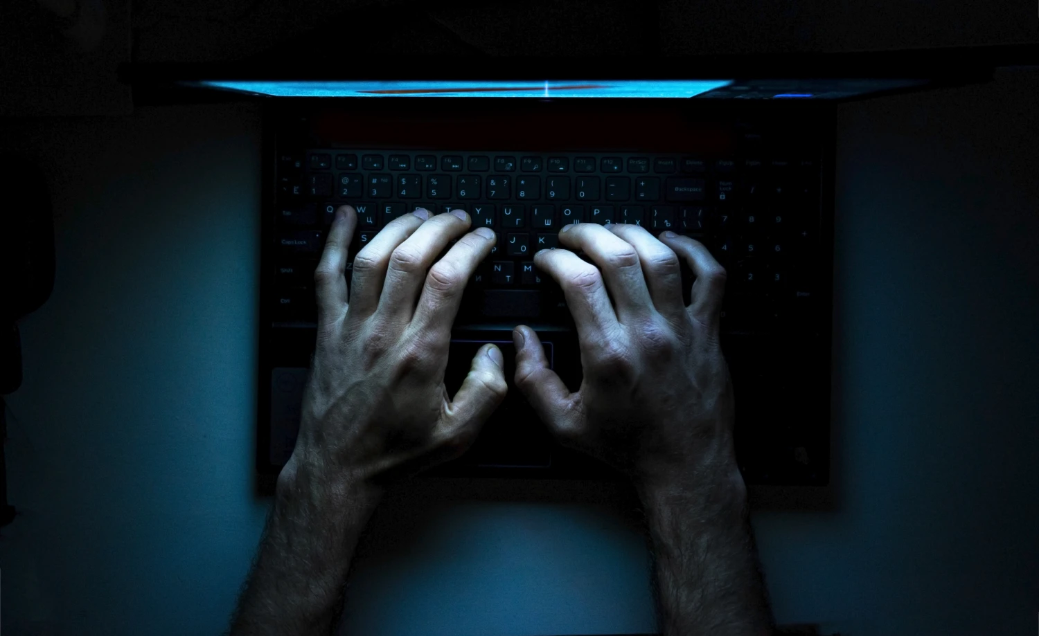 Hands on a laptop.