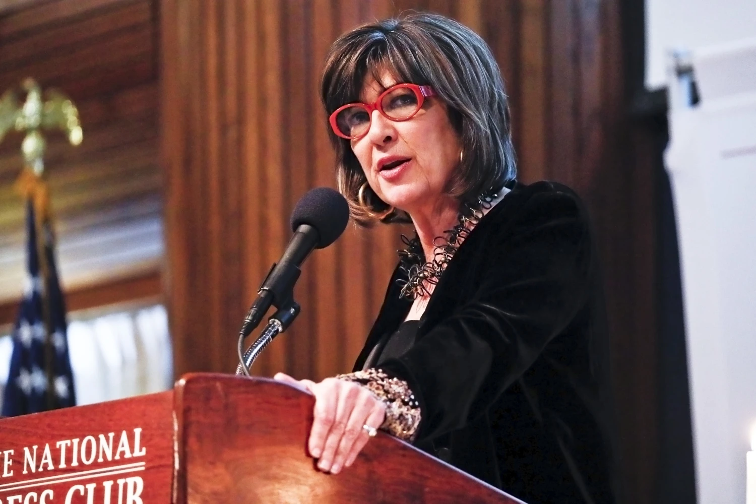 Journalist Christiane Amanpour gives the keynote address at the James W. Foley Awards at the National Press Club in Washington, D.C. on April 2, 2019.